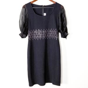 St. John Evening Knit Cocktail Dress Size 2 Black Dark Romantic Embellished